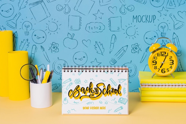 School supplies and notepad with mock-up