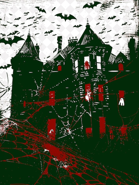 PSD schools museum being a haunted house students carrying red f flat illustration background design