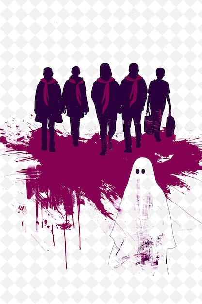 PSD schools paranormal club encountering a ghost students carryi flat illustration background design