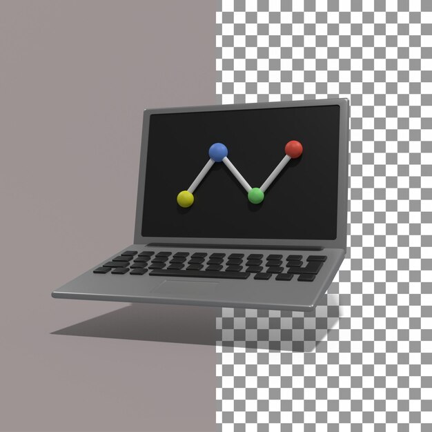 Science Laptop with dynamic view in 3d render for graphic design web presentation or other