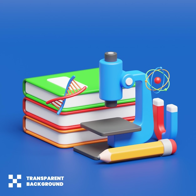 Science Research Education Illustration With Books And Micoscope In 3D Render