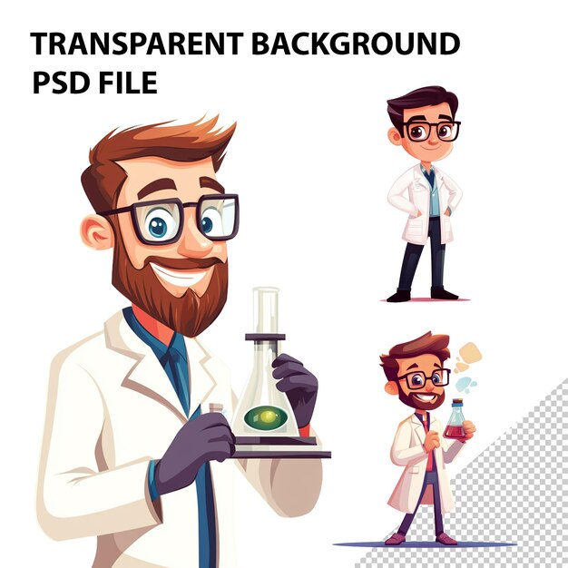 PSD scientist cartoon vector illustration clipart white background