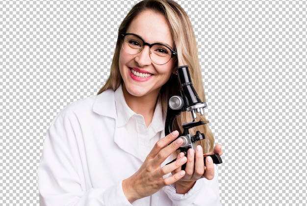 PSD scients student with a microscope