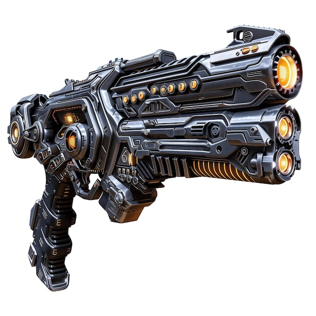 PSD scifi futuristic gun isolated on transparent or white background