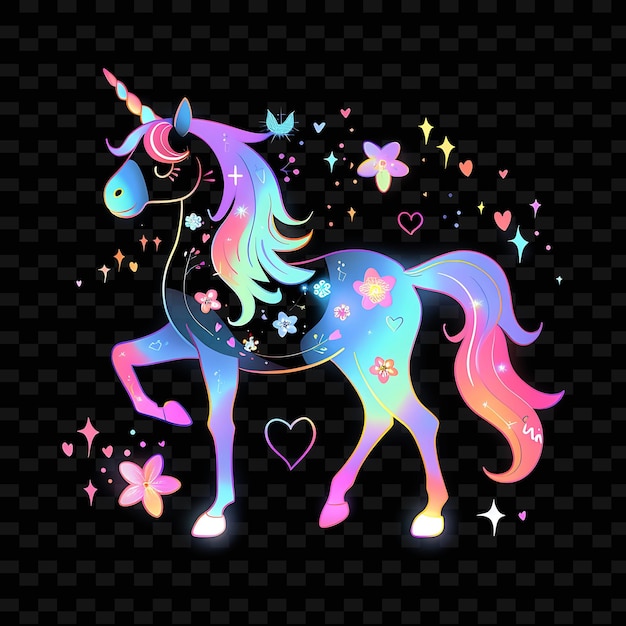 Scintillating Prismatic Effect of a Magical Unicorn With Neo PNG Creative Neon Line Art Designs