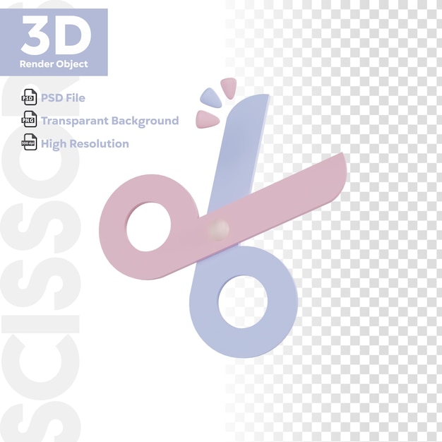 PSD scissors pink 3d icon illustration rendering