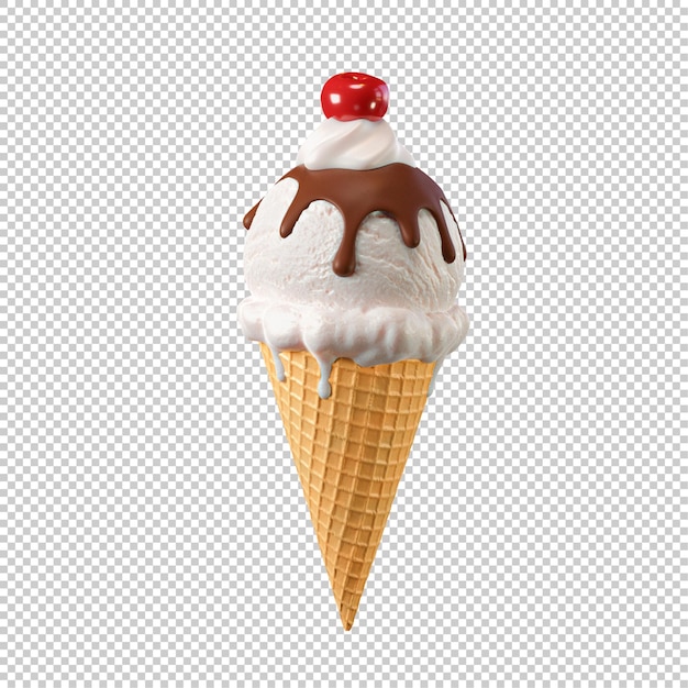 Scoop ice cream in wafer cone with cream 3D illustration