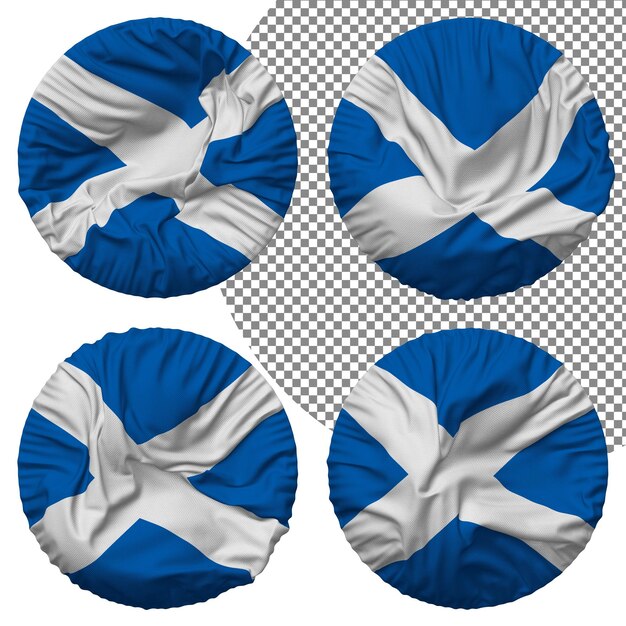 Scotland Flag Round Shape Isolated Different Waving Style Bump Texture 3D Rendering