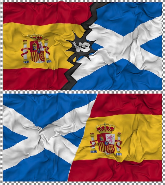 Scotland vs Spain Half Combined Flag Cloth Bump Texture 3D Rendering