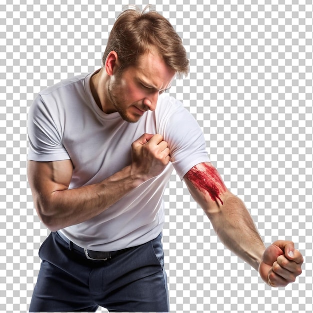 PSD scratch with blood running down the man arm transparent background