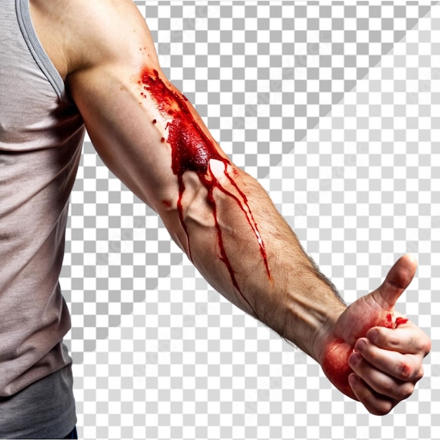 PSD scratch with blood running down the man arm