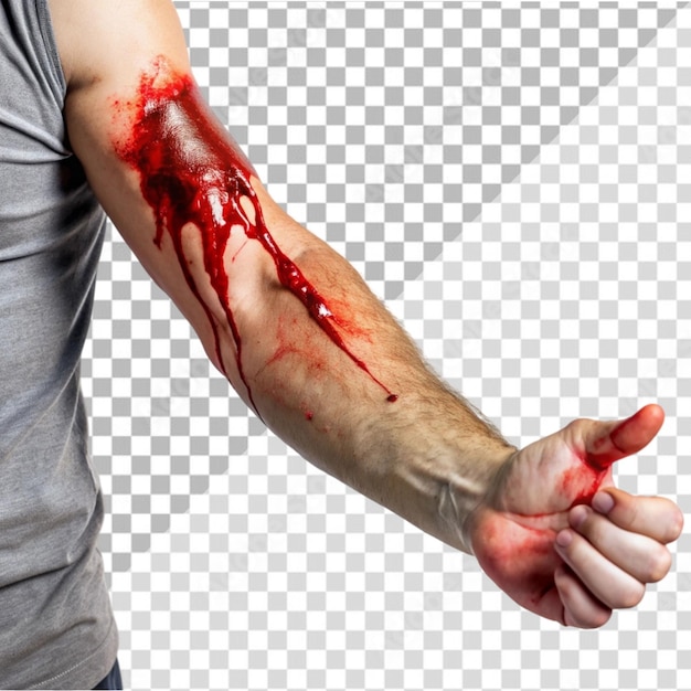 PSD scratch with blood running down the man arm