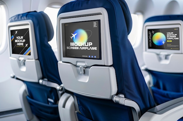 PSD screen mockup on airplane seat