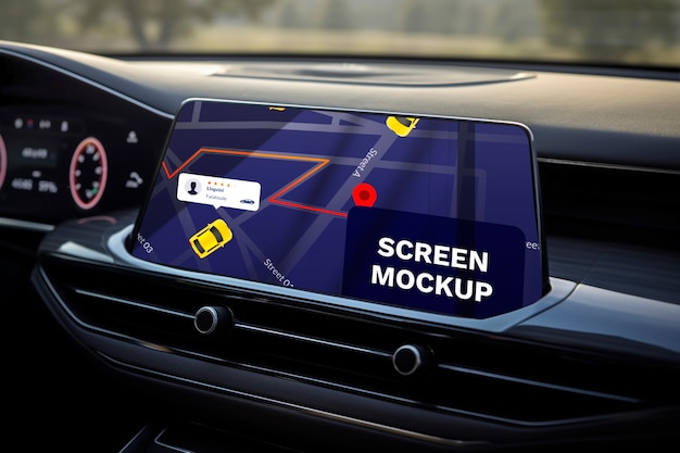 PSD screen mockup inside a car