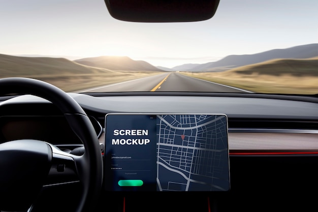 PSD screen mockup inside a car