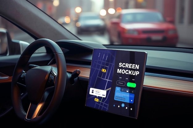 Screen mockup inside a car