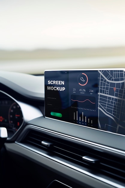 Screen mockup inside a car