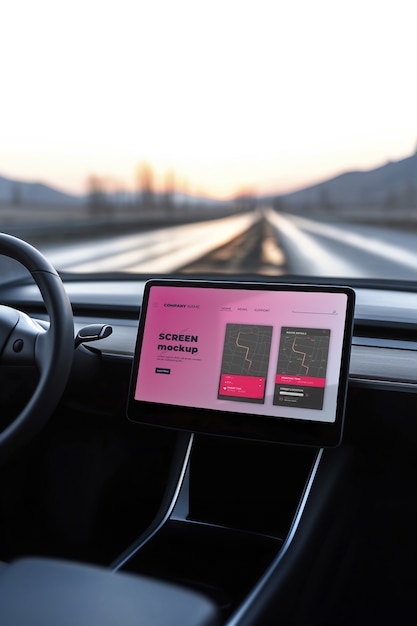 Screen mockup inside a car