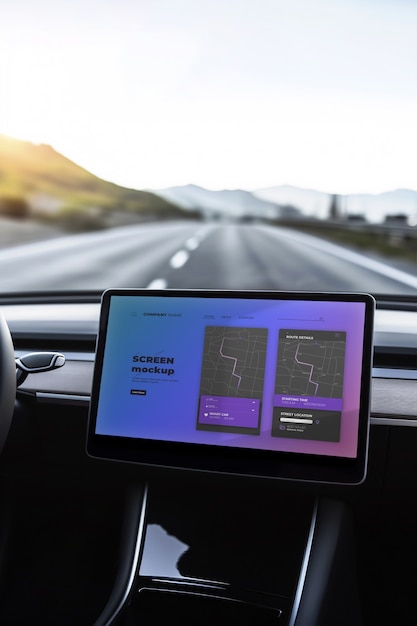 Screen mockup inside a car