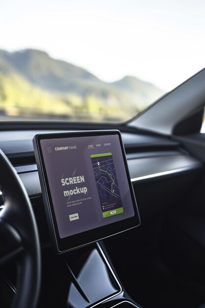 Screen mockup inside a car