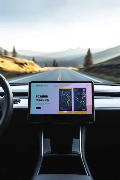 Screen mockup inside a car