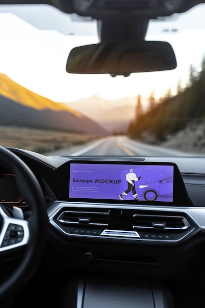 Screen mockup inside a car