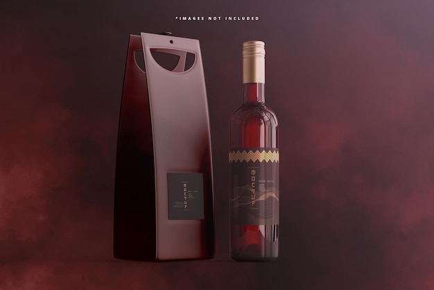 PSD screw cap wine bottle with bag or case mockup