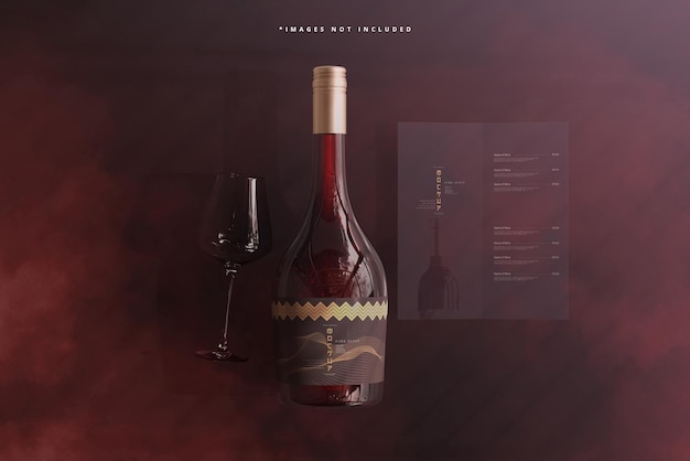 PSD screw cap wine bottle with brochure or menu mockup