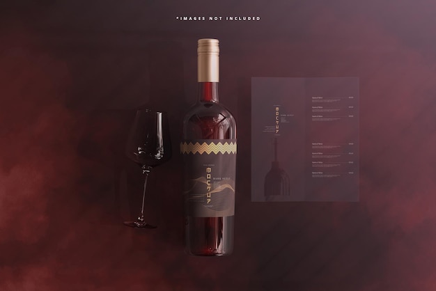 PSD screw cap wine bottle with brochure or menu mockup