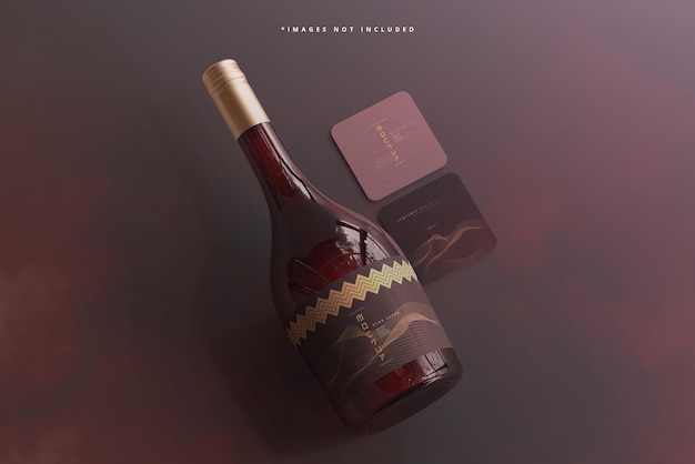 PSD screw cap wine bottle with business card mockup