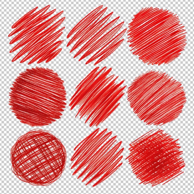 PSD scribble hatched design elements red marker on transparent background