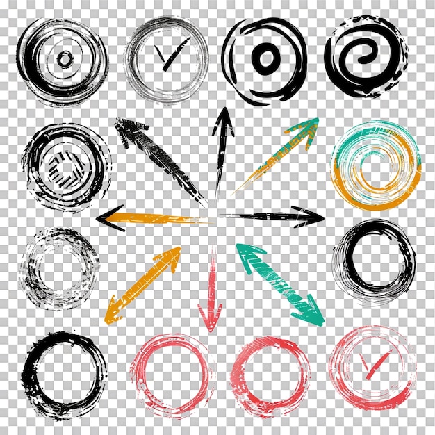 PSD scribbled arrow and circles isolated on transparent background