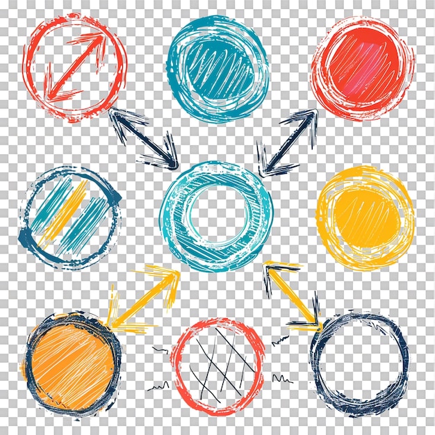 Scribbled arrow and circles isolated on transparent background