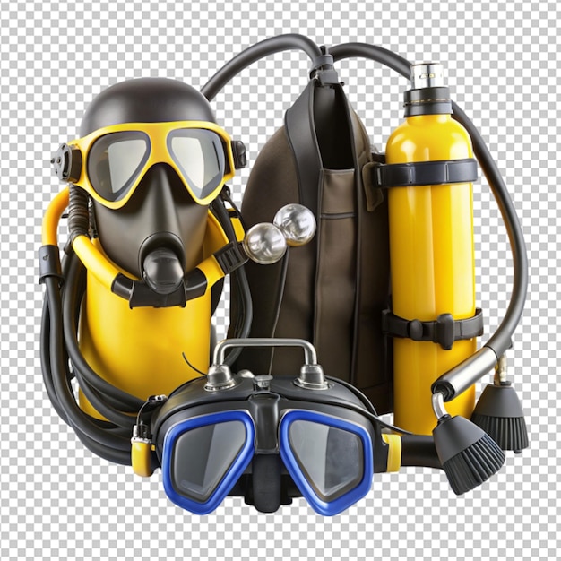 PSD scuba diving equipment on transparent background