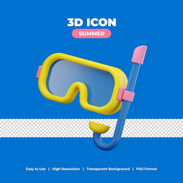 Scuba diving goggles with 3d render icon illustration