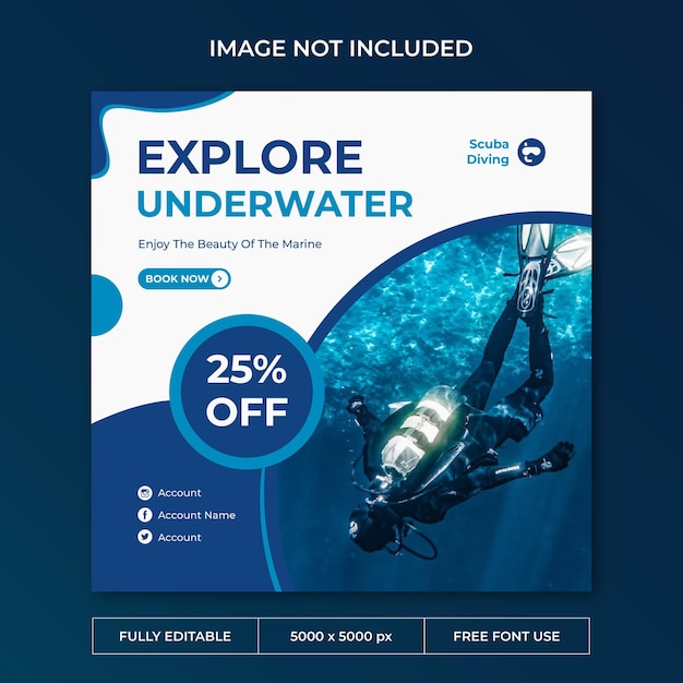 Scuba diving instagram post PSD template