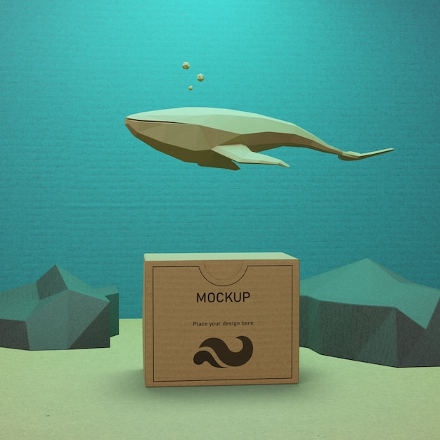 Sea life and paper box with mock-up concept