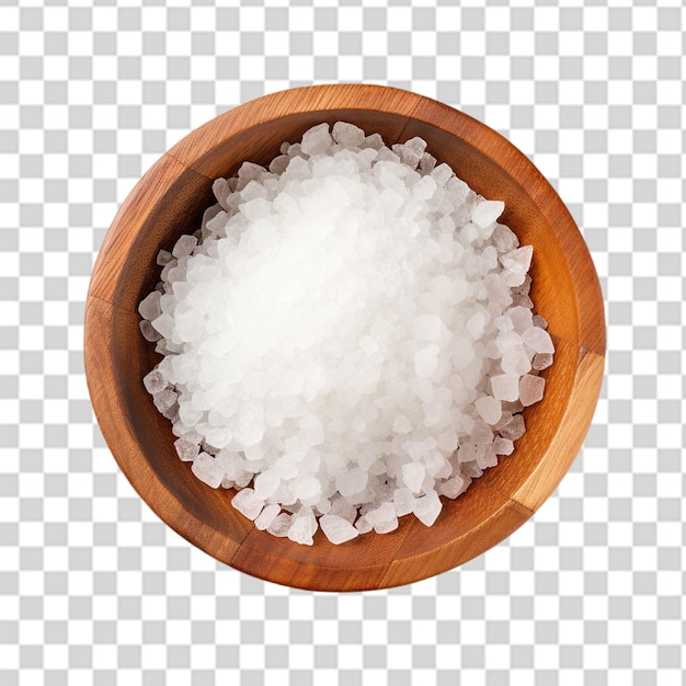 Sea salt in a wooden bowl png