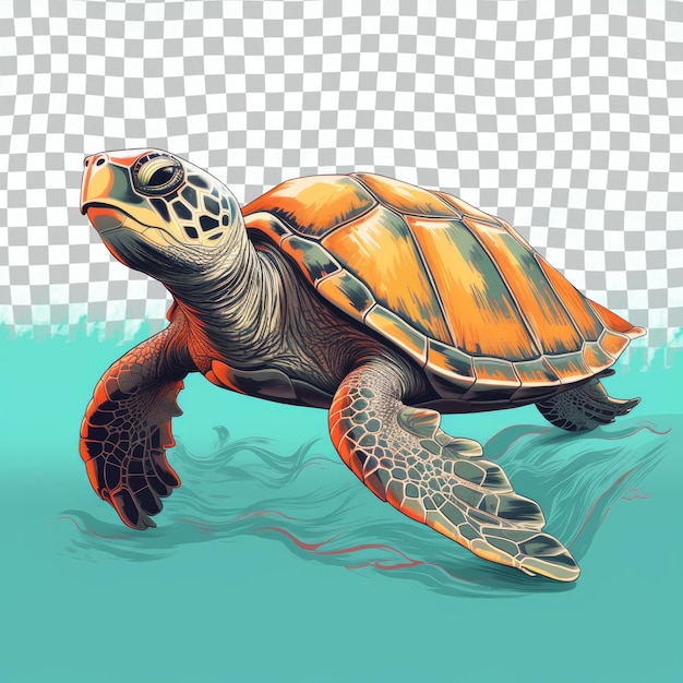 Sea turtle gliding in water against a transparent background