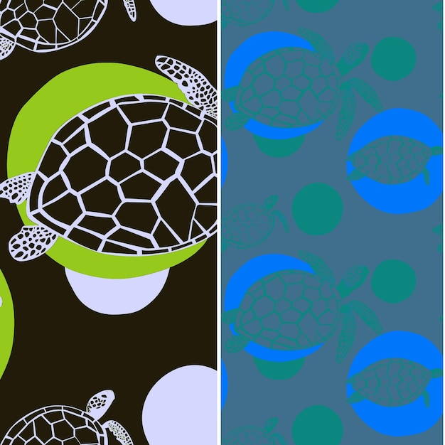 Sea Turtle With Oval Silhouette Organic Minimal Design and a Nature Pattern Vector Designs