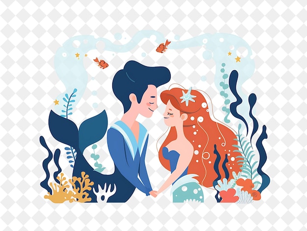 Under the Sea With Ariel and Prince Eric Having a Mermaid Th People Life Style Flat Illustration