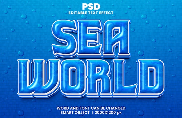 Sea World 3d editable text effect Premium Psd with background