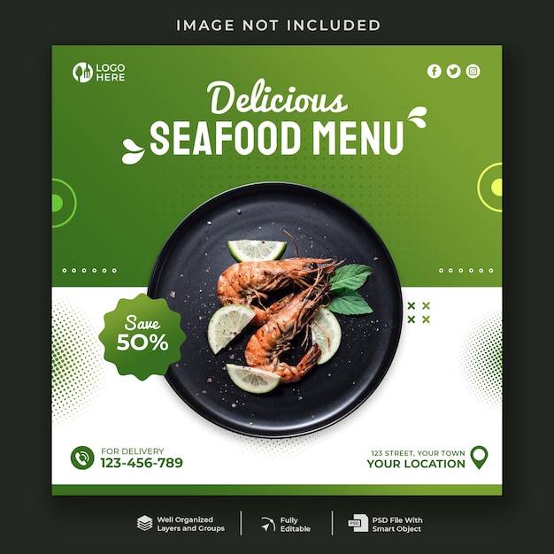 Seafood restaurant menu social media post template