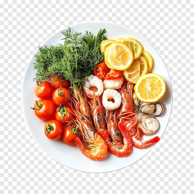 PSD seafoods with vegetables isolated on a transparent background