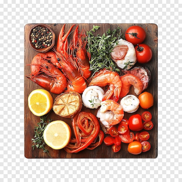 Seafoods with Vegetables isolated on a transparent background