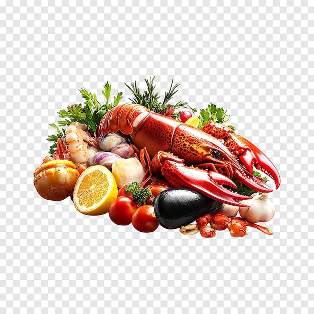 PSD seafoods with vegetables isolated on a transparent background