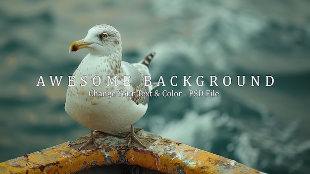 PSD seagull perched on a boat rail