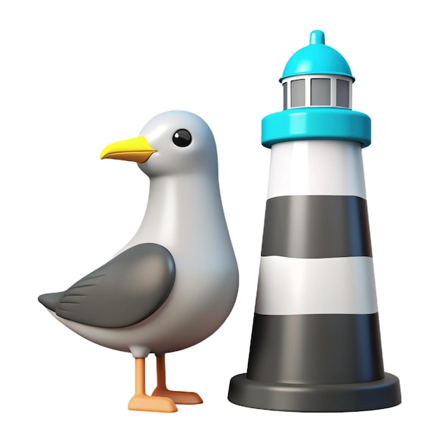 PSD a seagull stands next to a lighthouse and a lighthouse