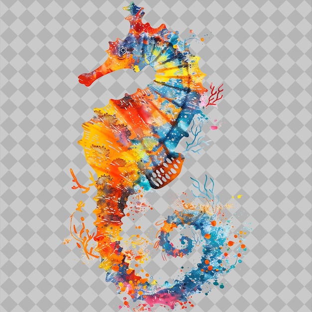 PSD seahorse in an s curved silhouette underwater seascape dis png watercolor animal designs