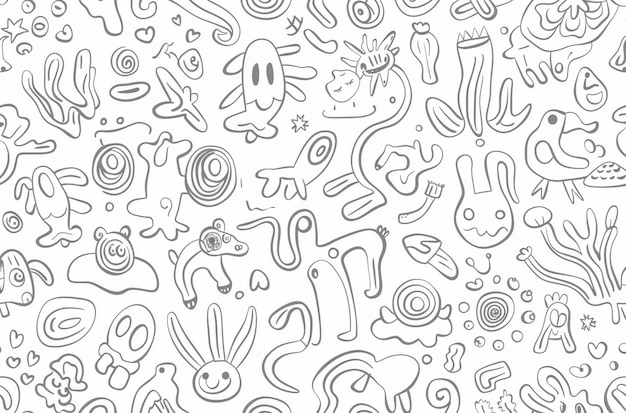 PSD seamless black and white line art pattern curved lines random shapes minimalistic simple